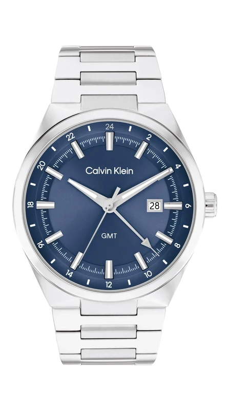 Calvin Klein Three Hand Quartz Movement Watch with Calendar for Men DISTINGUISH Collection with Silver Stainless Steel Bracelet - 25200488
