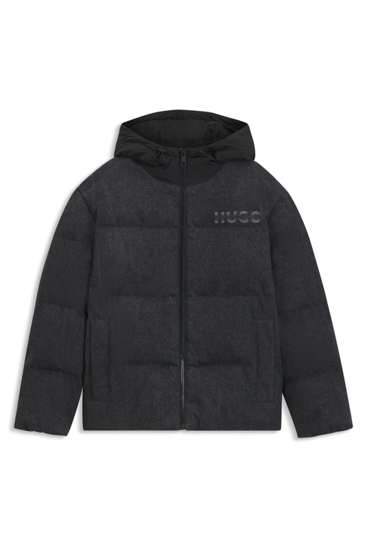 HUGO Mens Bowan254W1 Relaxed-fit padded jacket in black denim with logos