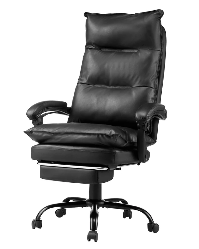 VEVOR Executive Office Chair, High Back Chair with Footrest and Lumbar Pillow, Ergonomic Desk Chair 135° Recline & Adjustable Height, PU Leather Swivel Rolling Chair for Work, Study, Game, Black