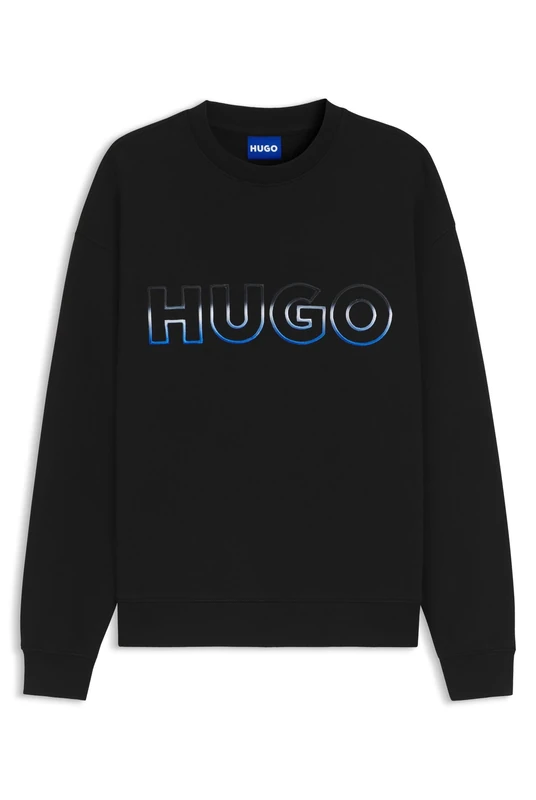 HUGO Mens Nogocrew Cotton-terry sweatshirt with ombré logo embroidery Black
