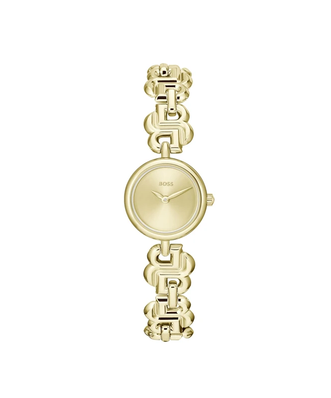 BOSS Three Hand Quartz Movement Watch for Women Double B Dressy Collection with Gold Colored Stainless Steel Bracelet - 1502794