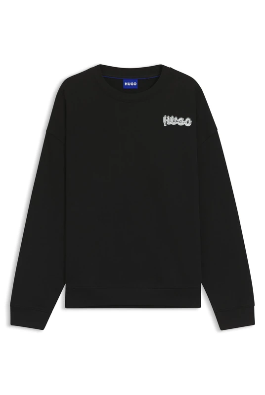HUGO All-gender Cotton-terry Sweatshirt With Logo Prints Black