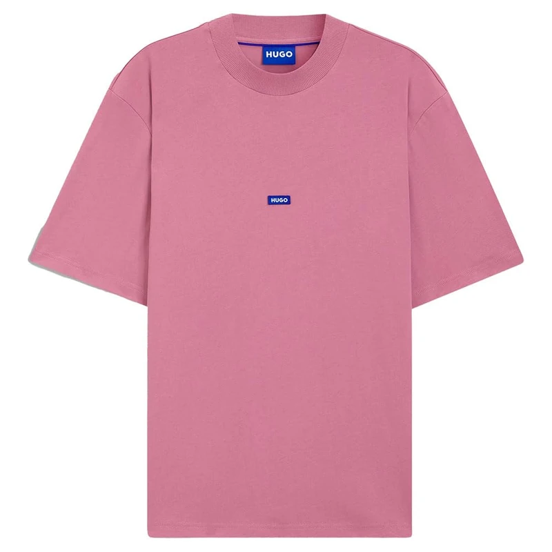 Hugo Men's Nieros Cotton Jersey T-Shirt with Logo Patch, Dark Pink, XL