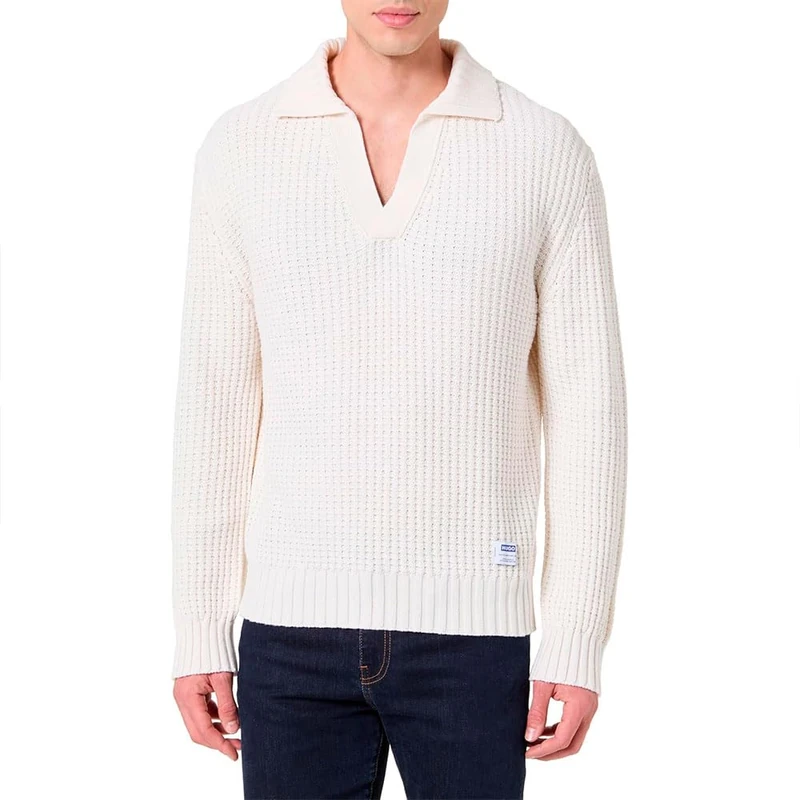 HUGO Men's Spiro Knitted_Sweater, Open White, XXL