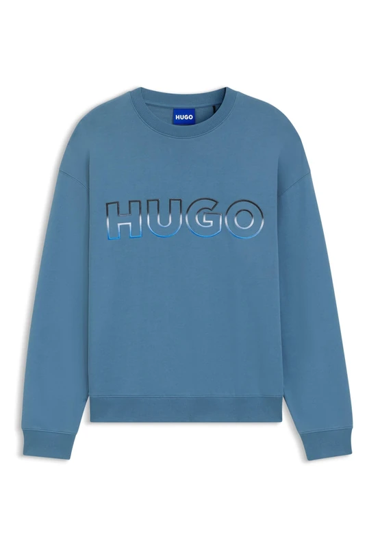 HUGO Mens Nogocrew Cotton-terry sweatshirt with ombré logo embroidery
