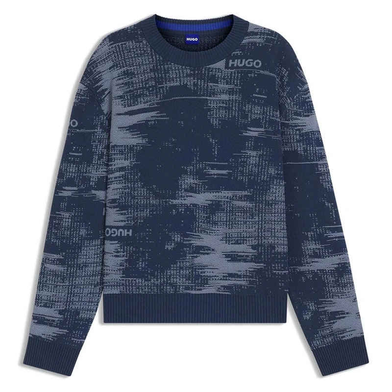 HUGO Men's Sorbas Knitted_Sweater, Navy, L