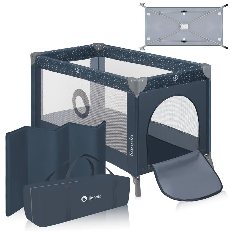 lionelo STEFI 2-in-1 Travel Cot & Baby zone Portable Baby Bed for Newborns and Toddlers 0-36 kg with Mattress, Side Entry, Breathable Mesh, LockGuard Safety, Wheels with Brakes, Easy-Fold System, Bag