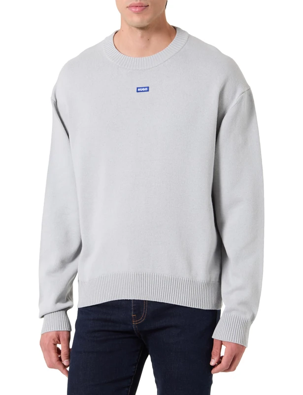HUGO Men's San Casey-CP Knitted_Sweater, Open Grey, M