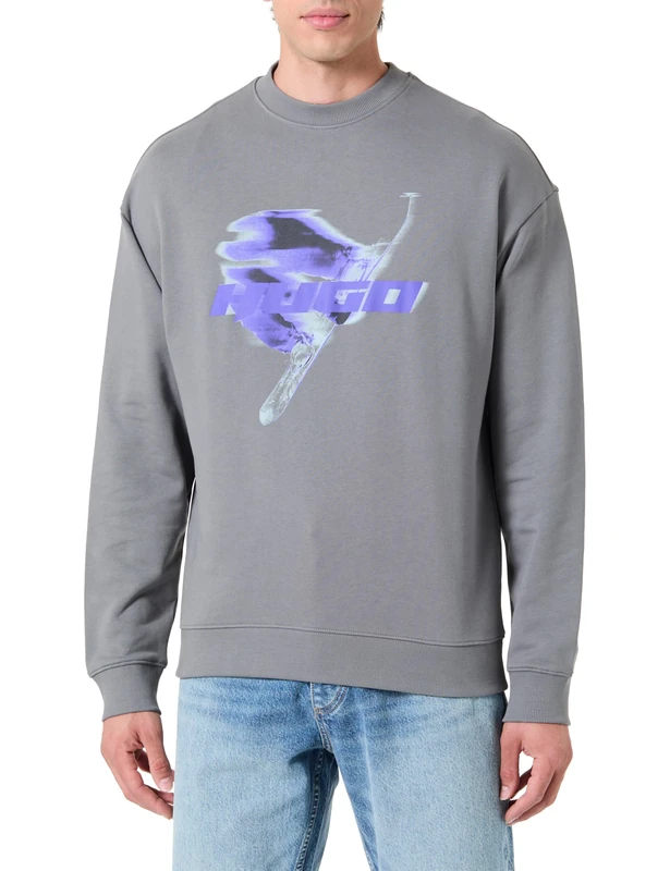 HUGO Men's Nifterix Sweatshirt, Medium Grey, L