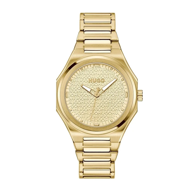 HUGO Three Hand Quartz Movement Watch for Women #Grail for HER Collection with Gold Colored Stainless Steel Bracelet - 1540177
