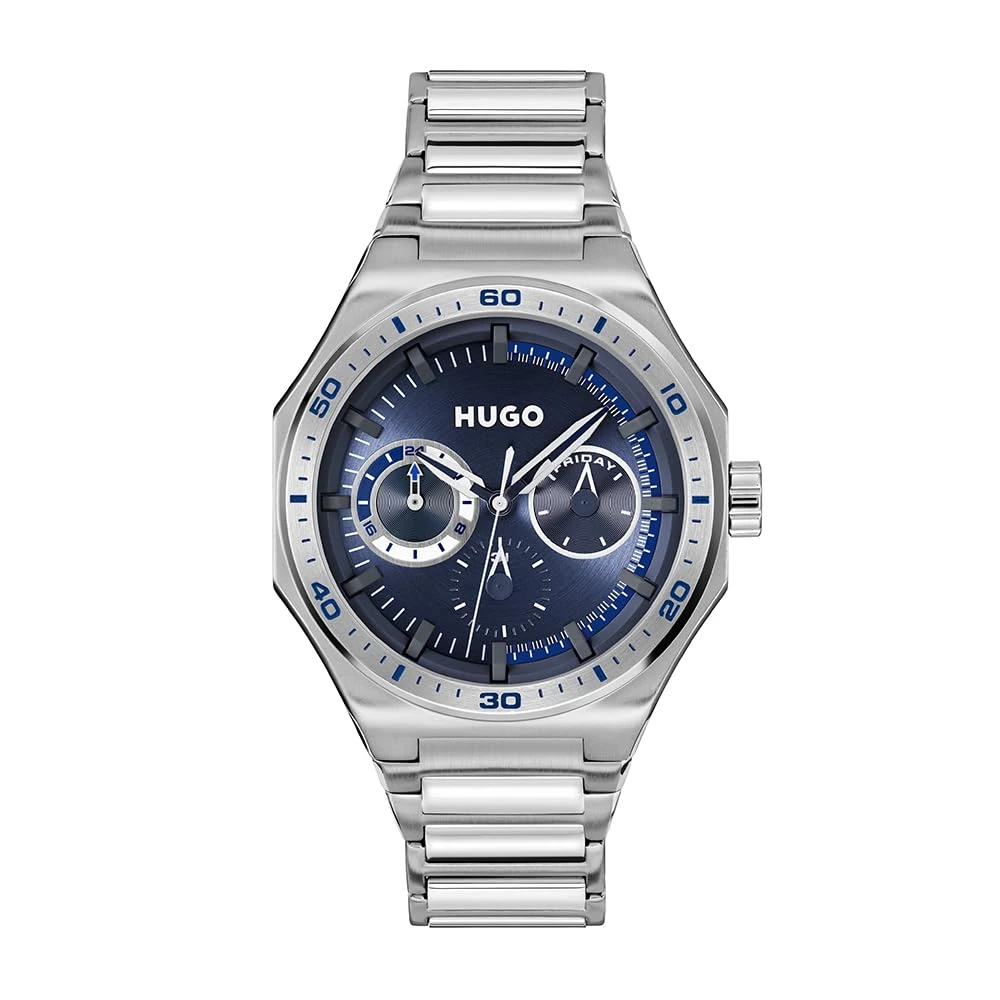 HUGO Analogue Multifunction Quartz Watch for Men #Grail Sport Collection with Silver Stainless Steel Bracelet - 1530400