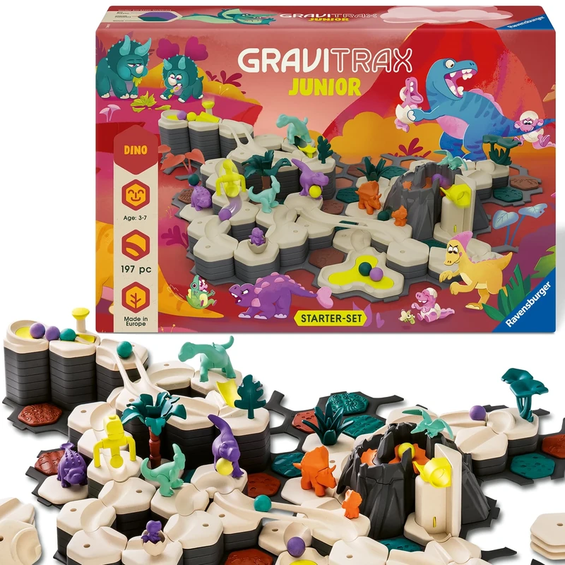 Ravensburger GraviTrax Junior Starter Set - Dino XXL Marble Run, STEM and Construction for Toy Children Age 3 Years and Up 1+ Players