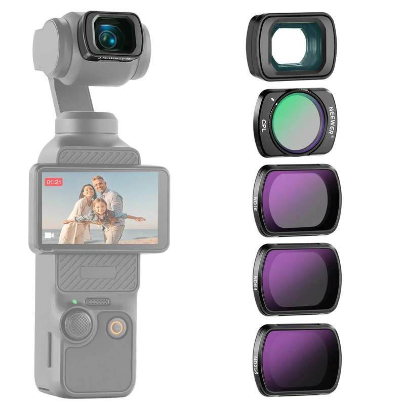 Neewer ND Filter Set (4 Pack) with 0.75X Wide Angle Lens 108° Expanded FOV, ND16 ND64 ND256 Circular Polarizer CPL Filter Compatible with DJI Osmo Pocket 3 Creator Combo Accessories, FL-B08