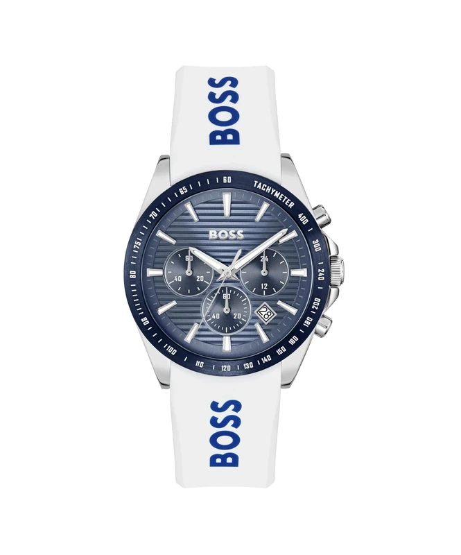 BOSS Chronograph Quartz Watch for Men Strike Chrono Collection with White Silicone Bracelet - 1514238 - Image 1