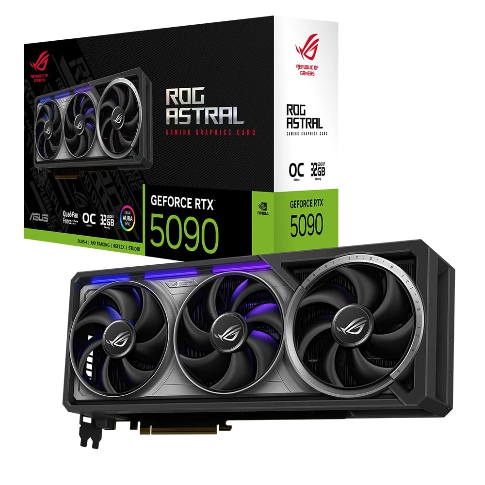 ASUS ROG Astral GeForce RTX 5090 OC 32G GDDR7 Gaming Graphics Card - PCIe 5.0, 2610MHz Boost Clock, 2 x HDMI 2.1b, 3 x DP 2.1b, 4-fan design, Axial-tech fans, patented vapor chamber