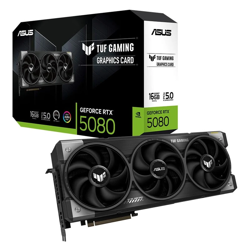 ASUS TUF Gaming GeForce RTX 5080 16GB GDDR7 Gaming Graphics Card (Nvidia GeForce RTX5080, 3.6 Slot Design, PCIe 5.0, 2X HDMI 2.1b, 3X DisplayPort 2.1a, TUF-RTX5080-16G-GAMING)