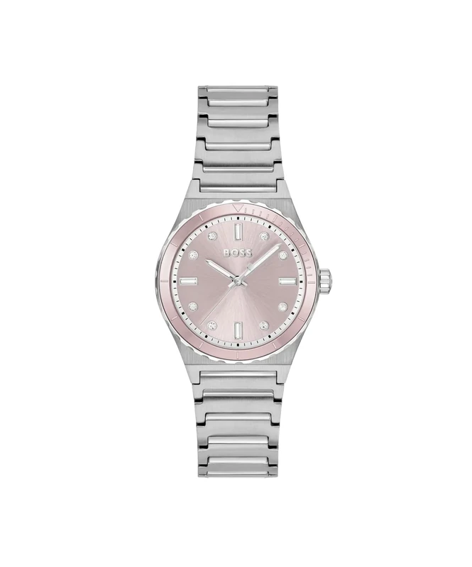 BOSS Three Hand Quartz Movement Watch for Women Candor Ladies Sport Collection with Silver Stainless Steel Bracelet - 1502788