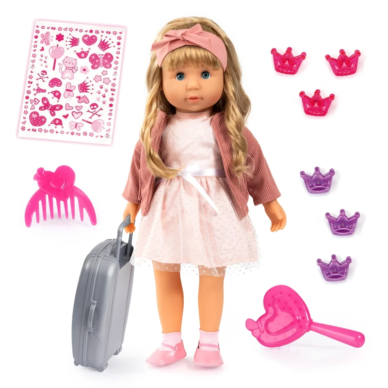 Bayer Design 94634AT Charlene interactive doll with hair, laughs, with kissing sound, functional doll, soft body, sleepy eyes, accessories, 46 cm