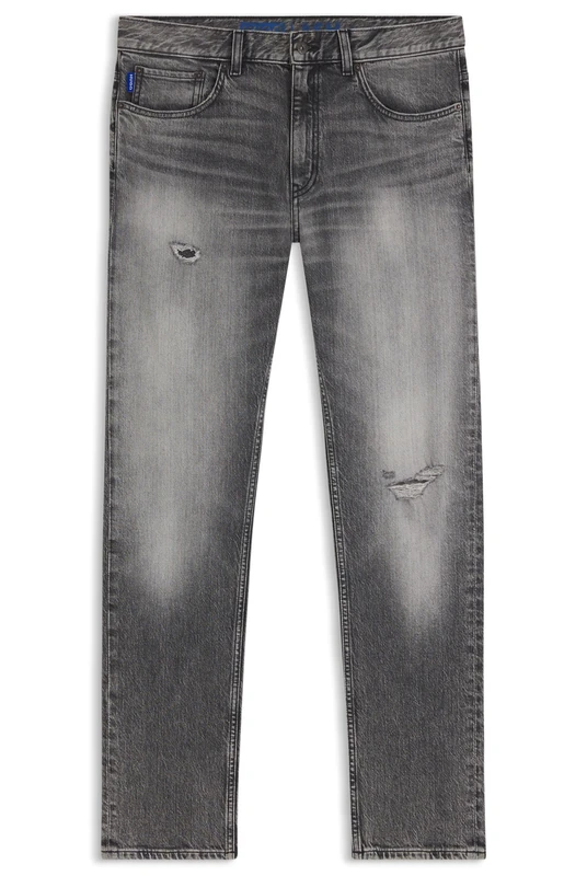 HUGO Mens Ash Slim-fit Jeans in Grey Distressed Denim