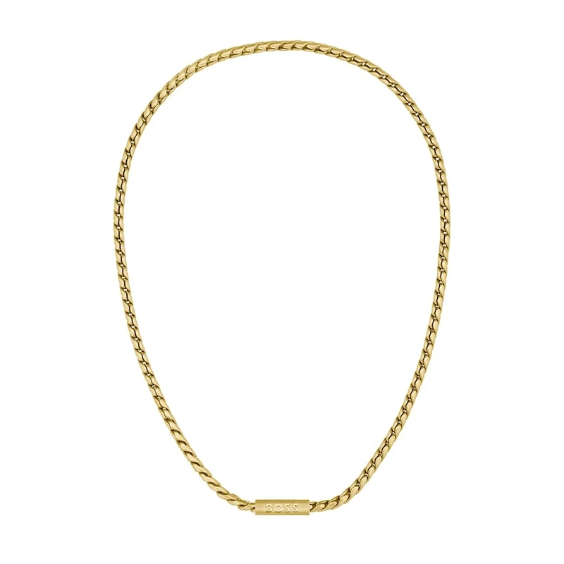 BOSS Jewelry Men's DORAN Collection Chain Necklace in Yellow Gold with an Engraved Plaque - 1580694