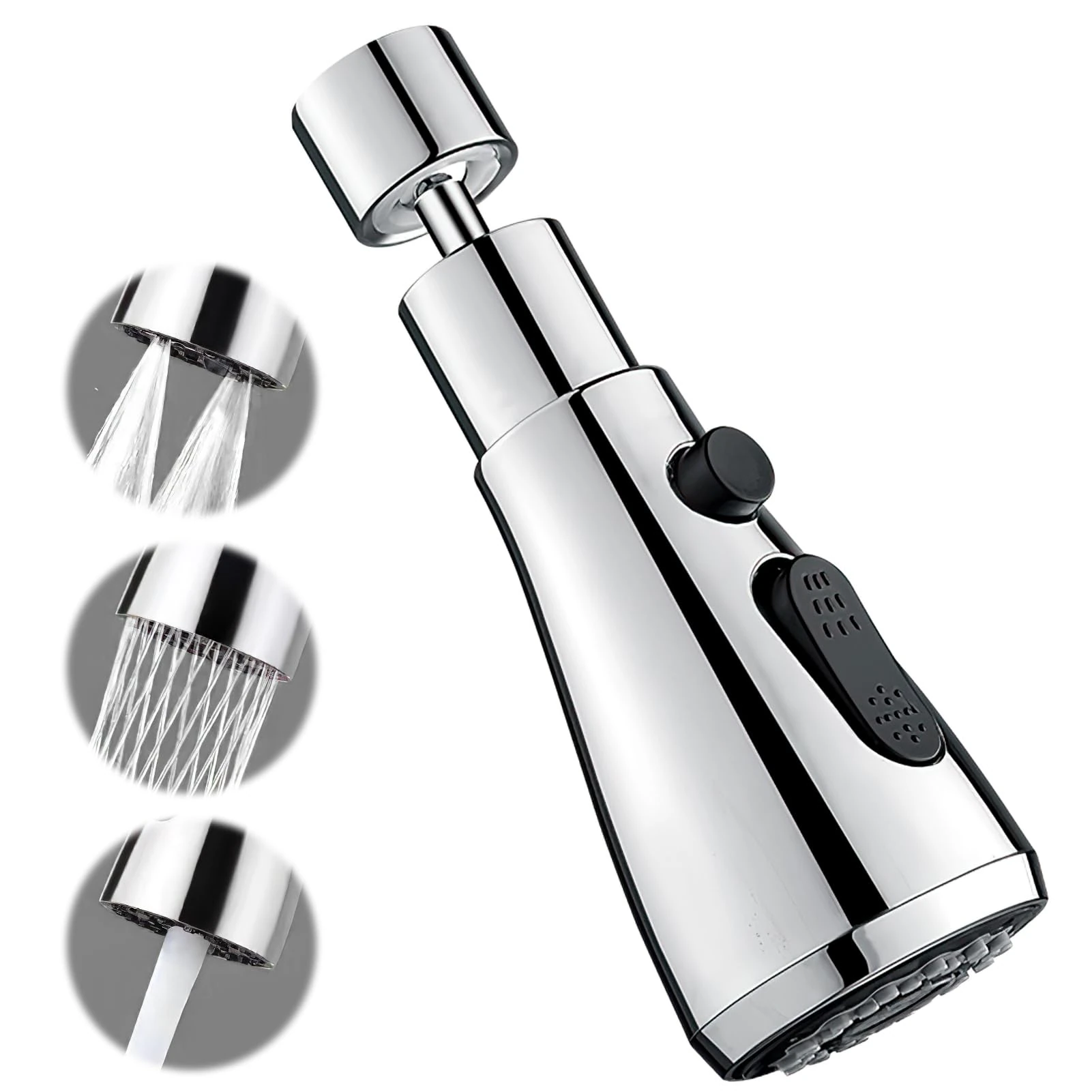 3 Function Kitchen Tap Spray Head, 360° Swivel Spout Tap Extender with Adapter Accessories Universal Sink Tap Spray Head Attachment Faucet Extension Adapter Faucet Aerator for Kitchen Sink (Silver)