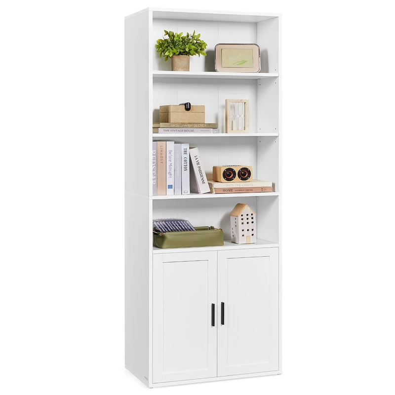 VASAGLE Bookcase, 6-Tier Tall Bookshelf, Book Shelf with Doors, Shelving Unit, 24 x 60 x 175 cm, for Living Room, Home Office, Dinning Room, Cloud White LBC402W01