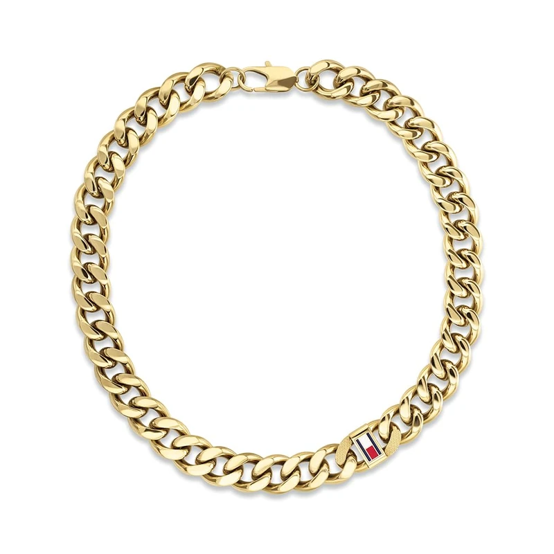 Tommy Hilfiger Jewelry Men's Yellow Gold Chain Necklace with the Iconic Flag - 2790636