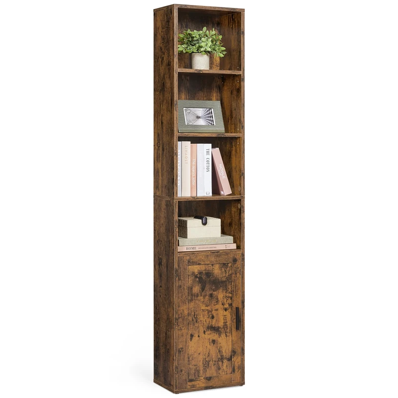VASAGLE Bookcase, 6-Tier Tall Bookshelf, Book Shelf with Door, Shelving Unit, 24 x 31.8 x 175 cm, for Living Room, Home Office, Dinning Room, Rustic Brown LBC401K01