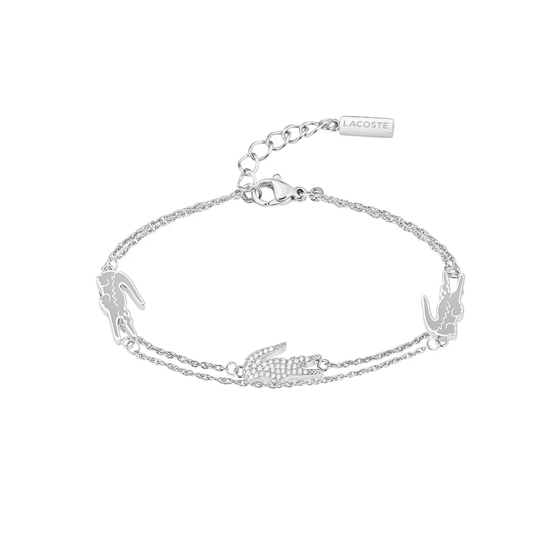 Lacoste Women's CROCODILE Collection Doble Chain Bracelet in Stainless Steel with Crocodile-Shaped Charms - 2040471
