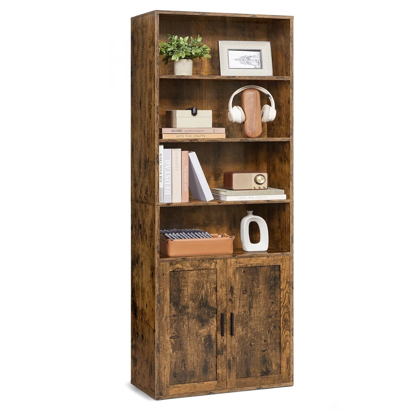 VASAGLE Bookcase, 6-Tier Tall Bookshelf, Book Shelf with Doors, Shelving Unit, 24 x 60 x 175 cm, for Living Room, Home Office, Dinning Room, Rustic Brown LBC402K01