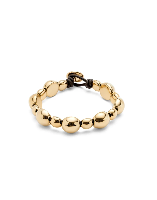 Bracelet of Leather with Cuentas Medium and Small of Alloy of Metal Plated in Gold 18k- Min Perimeter 15,7