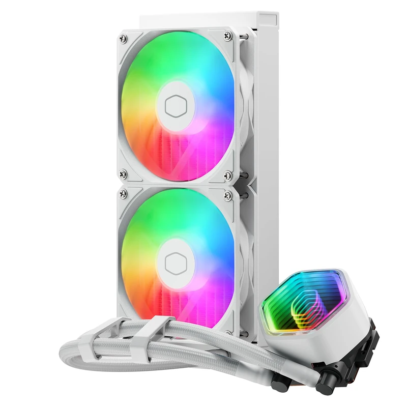 Cooler Master MasterLiquid 240 Core II CPU Liquid Cooler - 240mm AIO Water Cooling System (Max. 260W TDP), GR9 Dual-Chamber Pump, Enhanced ARGB Gen 2 Fans, Quick-Mount AMD & Intel Kits - White
