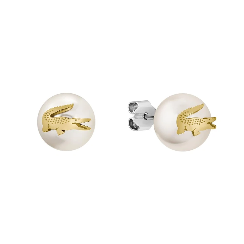 Lacoste For Men and Women MATCHPOINT Collection Pearl Earrings with a Yellow Gold Crocodile - 2040432