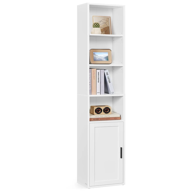 VASAGLE Bookcase, 6-Tier Tall Bookshelf, Book Shelf with Door, Shelving Unit, 24 x 31.8 x 175 cm, for Living Room, Home Office, Dinning Room, Cloud White LBC401W01