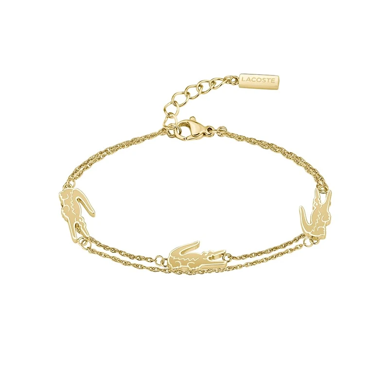 Lacoste Women's CROCODILE Collection Doble Chain Bracelet in Yellow Gold with Crocodile-Shaped Charms - 2040470