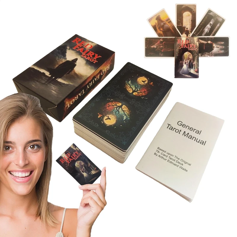 Tarot Deck - Playing Fate Divination Tools | Party Playing Fate Divination, English Version Standard Tarot Decks, English Version Standard Tarot Decks, Fairy Red Tarots for Playing