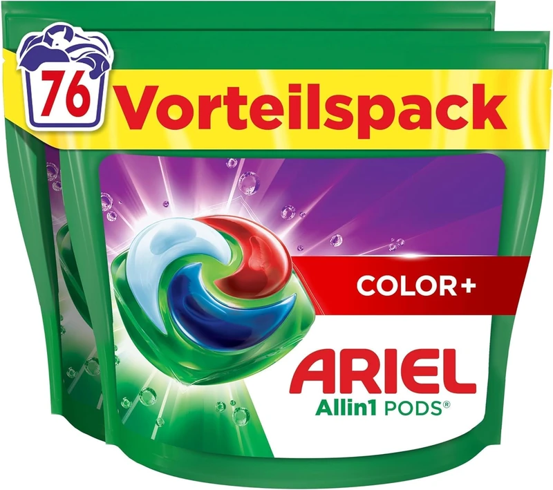 Ariel All-in-1 Laundry Detergent Pods 76 Loads Colour+ Powerful Stain Removal from 1st Wash