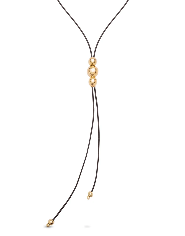 Uno de 50 18K Gold Plated Three Ball Leather Pendant