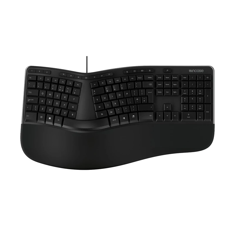 Incase Ergonomic Keyboard – Designed by Microsoft – EN-UK Layout, Split Keyset, Cushioned Palm Rest, Shortcut Keys, Numeric Keypad, Comfortable Typing, Compatible with Windows 11/10 – Black