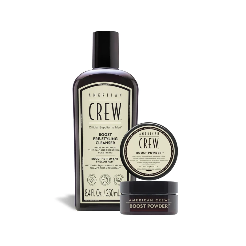 AMERICAN CREW Boost Pre-Styling Shampoo for Men with Fine or Flat Hair - 250 ml + Boost Powder - Volumising Styling Powder - All Hair Types - 10 g