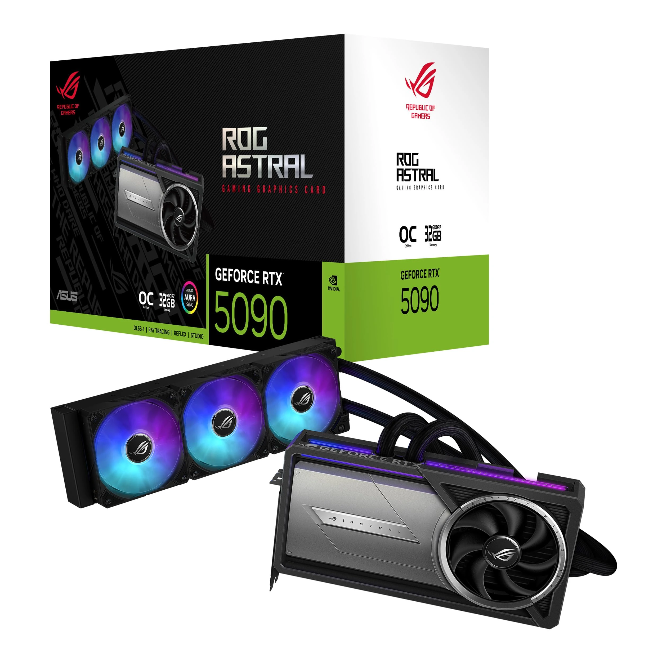 ASUS ROG Astral LC GeForce RTX 5090 32GB GDDR7 OC Edition – Experience Fluid Force with a 360mm AIO cooler for optimal performance that can achieve the highest GPU boost clock
