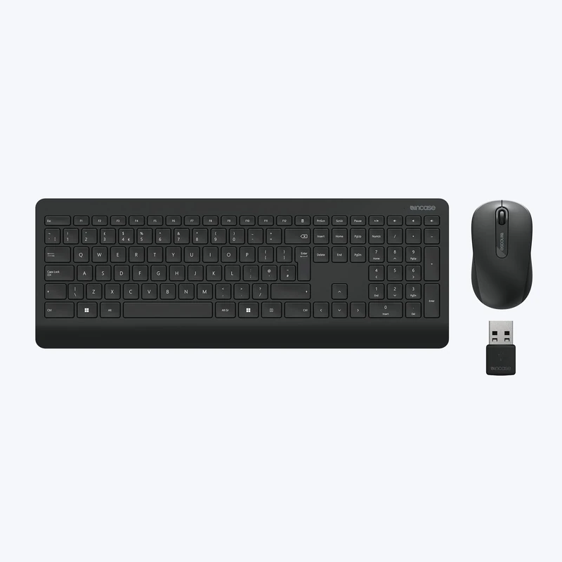 Incase Wireless Keyboard & Mouse Desktop 900 – Designed by Microsoft – USB Plug-and-Play, Quiet EN/UK Layout, Numeric Keypad, AES 128-Bit Encryption, Ergonomic Ambidextrous Mouse – Black