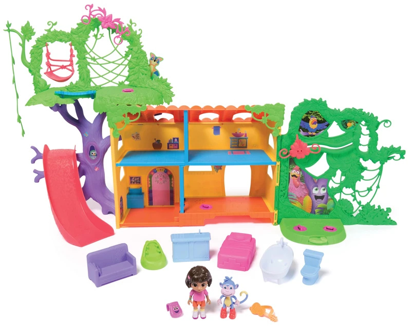 DORA, Tropical Playhouse Play and Explore Boots Character Playset Dollhouse Furnishings Bilingual Phrases Toys for Girls and Boys Ages 3+