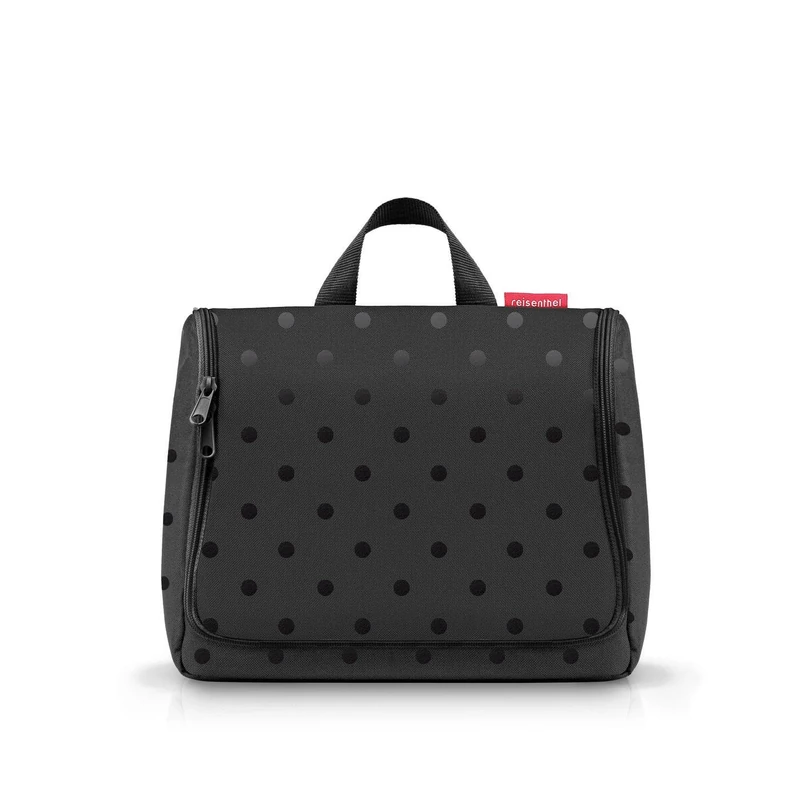 reisenthel Toiletbag XL Practical Toiletry Bag with Hook, Water-Repellent Material, Glossy Dots Black, 28 cm, Toilet Bag XL Glossy dots Black