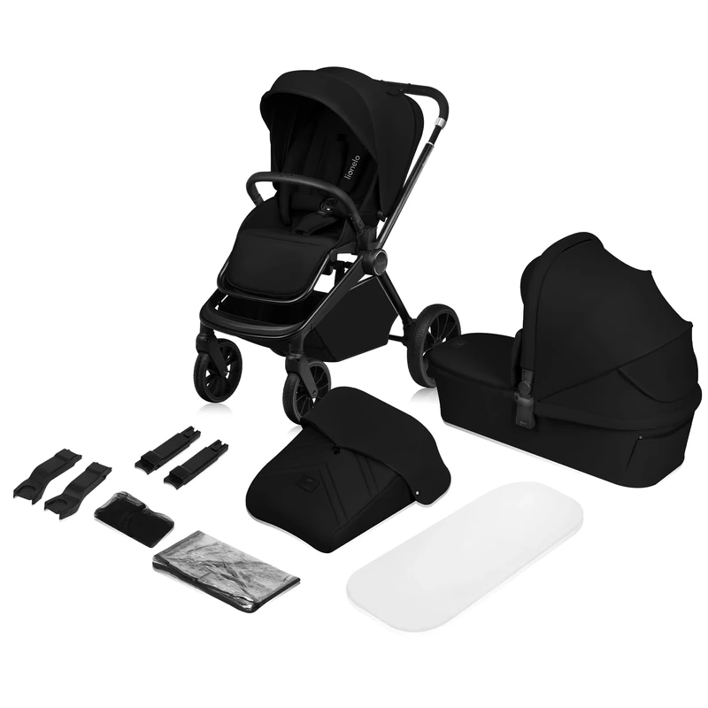 Lionelo Mika Plus 2-in-1 Travel System Pushchair from Birth to 22kg | Pram & Carrycot with All-Terrain Wheels, Suspension, XXL UPF50+ Canopy, One-Hand Fold, Panoramic Ventilation
