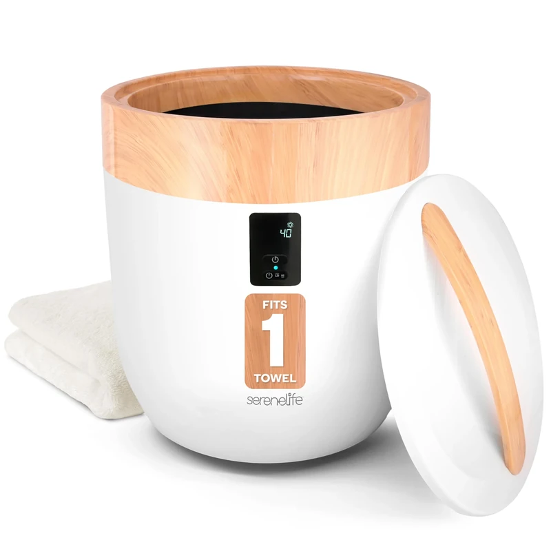 SereneLife Hot Towel Warmer Bucket - with Customized Fragrance for Spa and Bathroom, Luxury Heater, Auto Shut Off, Fits 1 Large Blanket, Bathrobe, PJs (Wood)