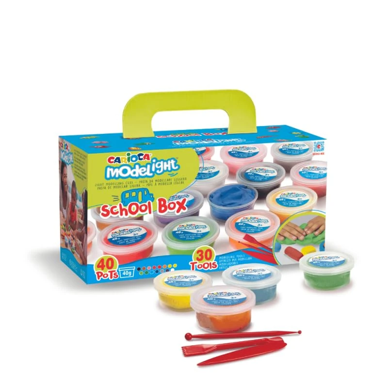 Carioca Modeling Paste School Set | Super Light, Elastic, Malleable & Gluten-Free Modeling Clay | Air Dries, No Cooking Required | 70 Pieces