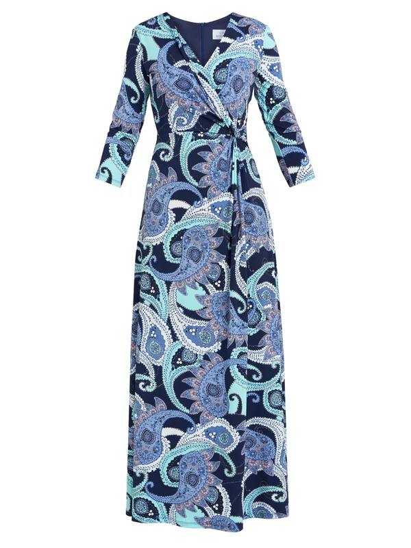 Gina Bacconi Women's Jersey Wrap Maxi Dress Cocktail, Navy/Green, 20