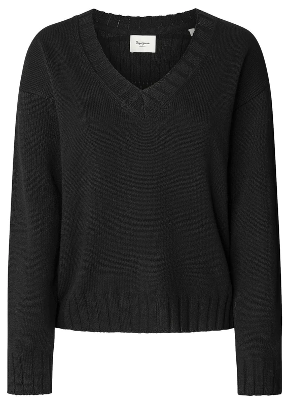 Pepe Jeans Women's Cherice V Neck Knitwear, Black (Black), XS
