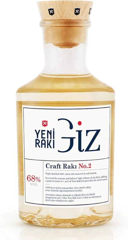 Yeni Rakı Giz Craft Raki No.2 – Limited‑Edition Raisin Suma, Triple‑Distilled & Barrel‑Aged in Brandy, Boğazkere & Öküzgözü Casks – Ultra‑Premium 50cl, 68% ABV
